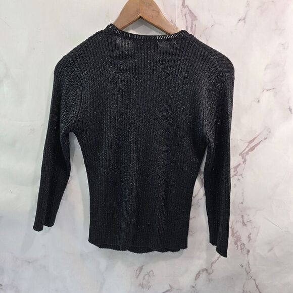 Adrianna Papell Cardigan Womens Small Black Sparkle Shimmer Metallic Tank Set - Picture 6 of 15